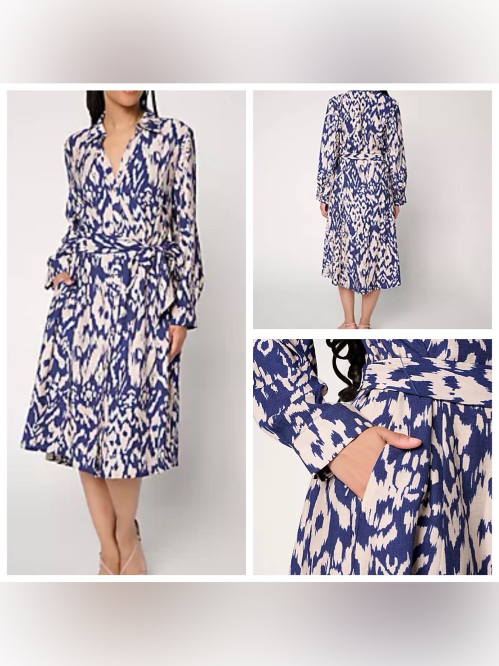 DENNIS BASSO Drapy Ikat Button Front Shirt Dress, Sz XL